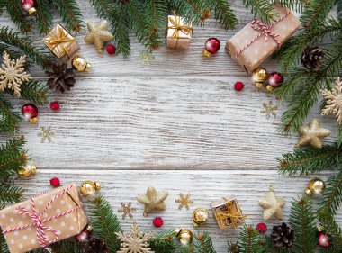 Noel tatil dekorasyon eski ahşap arka plan üzerinde