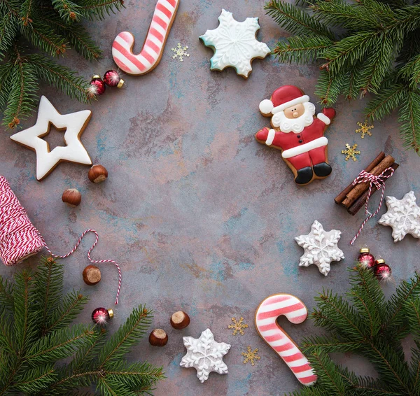 Dekorację Świąteczną Plików Cookie Podłoże Betonowe — Zdjęcie stockowe