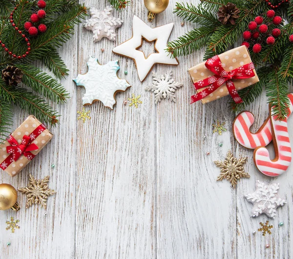 Christmas Decoration Cookies Old Wooden Background — Stock Photo, Image