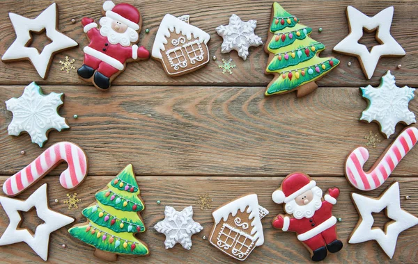 Christmas Hembakade Pepparkakor Gammal Trä Bakgrund — Stockfoto