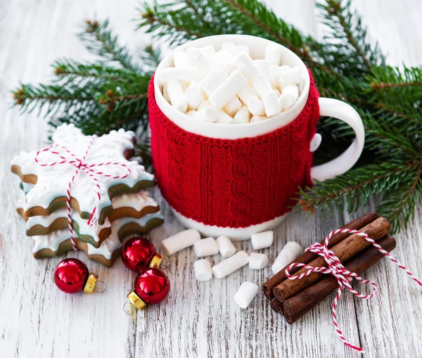 Chocolat Chaud Avec Guimauves Biscuits Pain Épice Sur Une Vieille — Photo