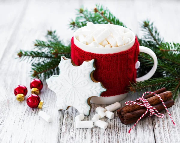 Chocolat Chaud Avec Guimauves Biscuit Pain Épice Sur Une Vieille — Photo