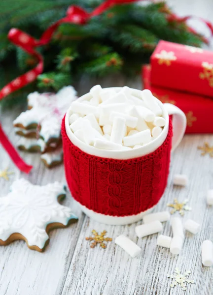 Chocolat Chaud Avec Guimauves Biscuit Pain Épice Sur Une Vieille — Photo