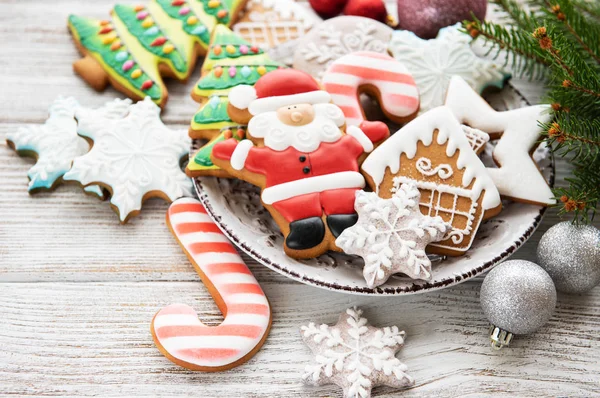 Biscoitos Natal Árvore Natal Velho Fundo Madeira — Fotografia de Stock