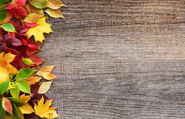 eski ahşap bir masa üzerinde sonbahar yaprakları