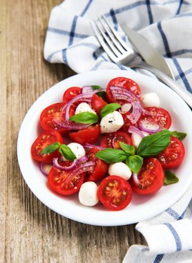 Kiraz domates ve mozzarella ile İtalyan caprese salatası
