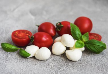 İtalyan gıda maddeleri - mozzarella, fesleğen, domates 