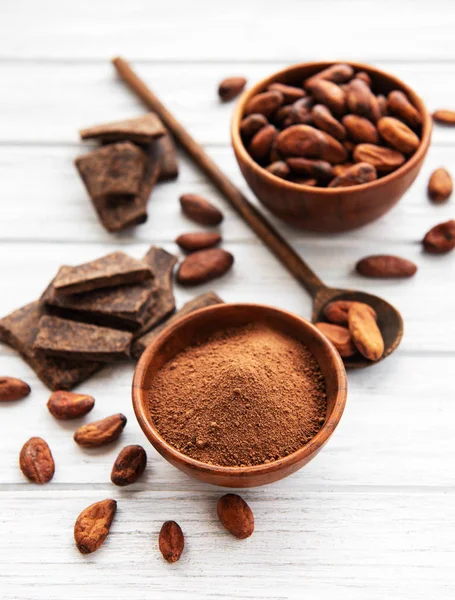 Cocoa powder and beans — Stock Photo, Image