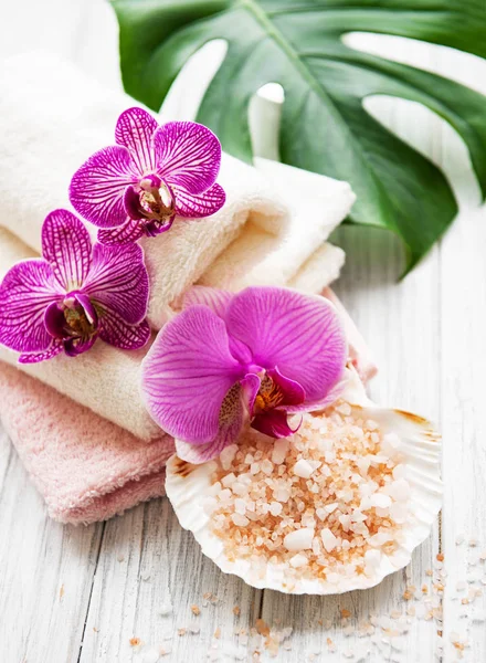 Natural spa ingredients with orchid flowers