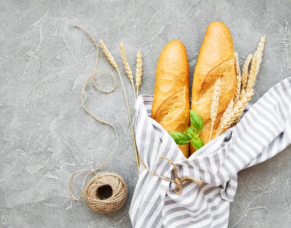 Freshly baked baguette bread - top view