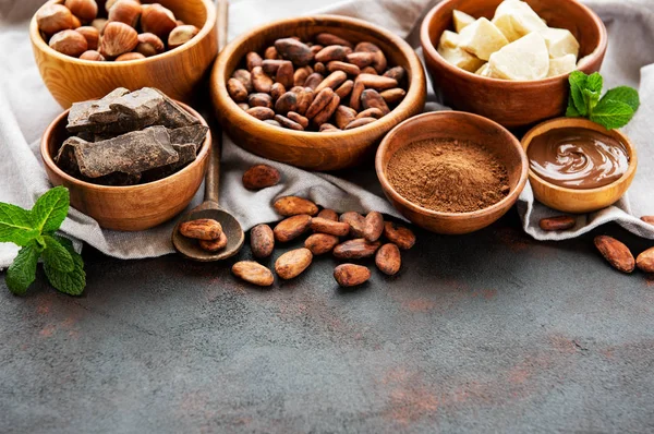 Kakaóbab, a vaj és a csokoládé — Stock Fotó