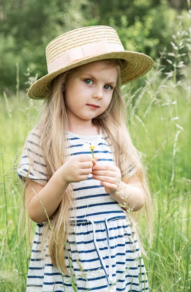 Cute little girl in a field — Stock Photo, Image