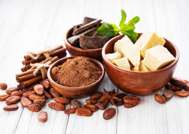 Kakao fasulyesi, çikolata, toz ve tereyağı