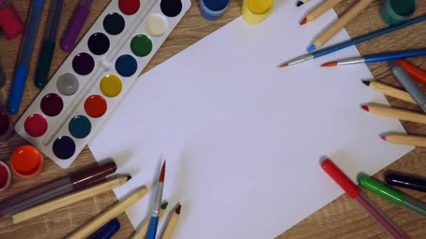 Paper Paints Pencils Drawing — Stock Video