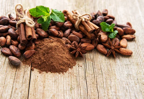 Cacao en polvo y frijoles —  Fotos de Stock