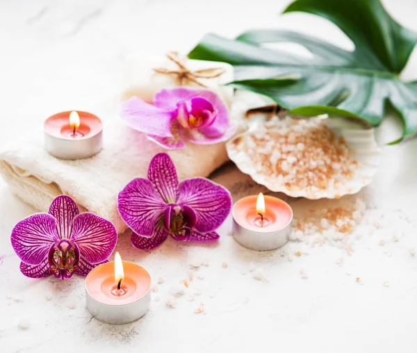 Natural spa ingredients with orchid flowers