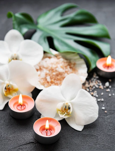 Natural spa ingredients with orchid flowers