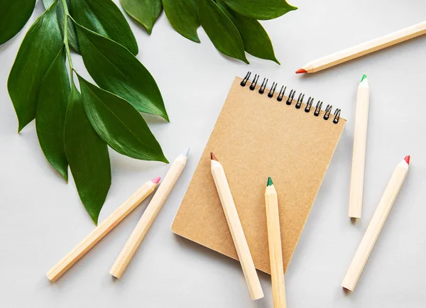 Zanaat dizüstü ve yeşil yaprakları