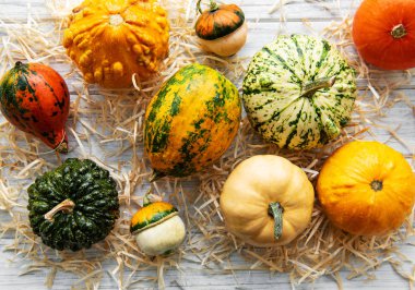 Tahta masadaki balkabakları