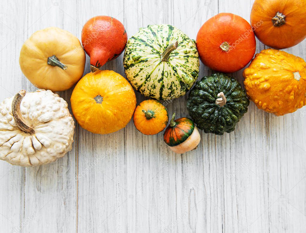 Pumpkins on a wooden table