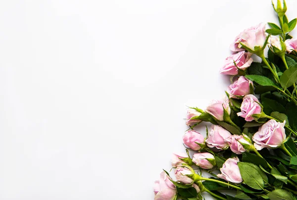 Framework from flowers on white background. Flat lay.