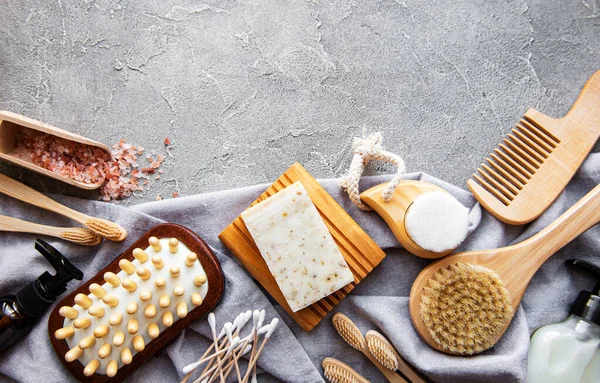 Zero Waste Natural Cosmetics Products Concrete Background Flat Lay — Stock Photo, Image