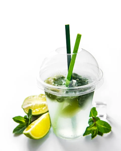 Mojito Cocktail Lime Mint White Background — Stock Photo, Image