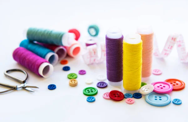 Color Threads Sewing Accessories White Background — Stock Photo, Image