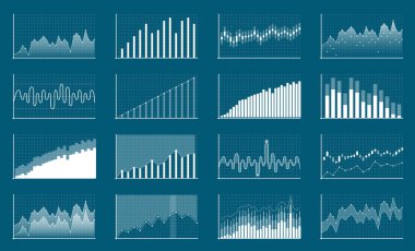 İş veri mali çizelgeleri yaratıcı vektör Illustration. Finans diyagramı sanat tasarım. Büyüyen ve düşen piyasa hisse senedi analizi grafik kümesi. Kavram Grafik rapor öğesi. Kar Özet Araçları