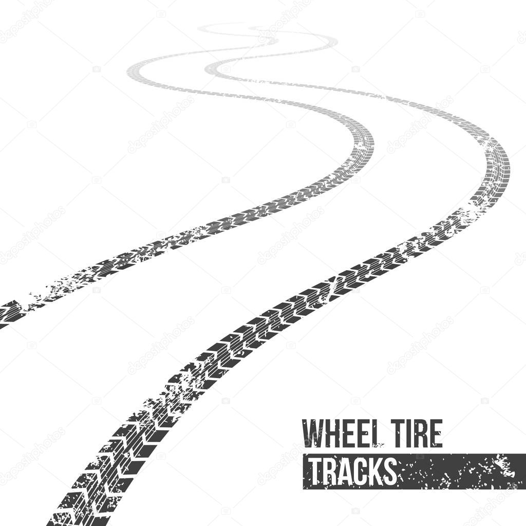 Creative vector illustration of wheel tire tracks. Winding trace art design. Abstract concept graphic ink element. Silhouette pattern