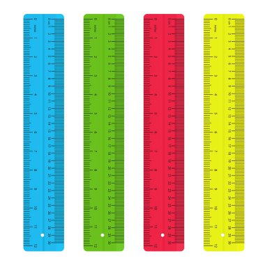 Creative vector illustration of realistic colorful rulers isolated on background. Art design measuring tool supplies. Abstract concept graphic element clipart