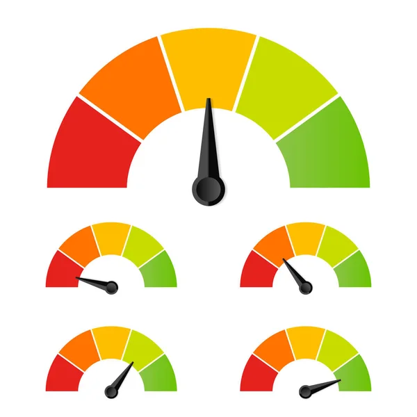 Illustrazione creativa vettoriale del contatore della soddisfazione del cliente. Diverse emozioni art design dal rosso al verde. Elemento grafico concettuale astratto di tachimetro, tachimetro, indicatori, punteggio — Vettoriale Stock