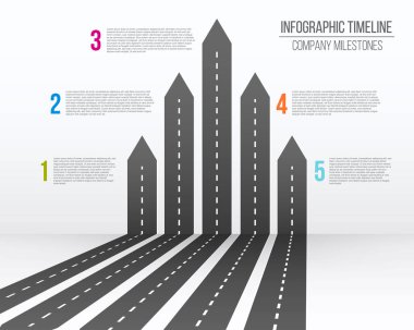3d ok yollar harita yaratıcı vektör Illustration. Sanat tasarım iş ve yolculuk Infographic. Soyut kavram grafik öğesi. Diyagramı, iş akışı, zaman çizelgesi, web. Otoyol işaretleri ile.