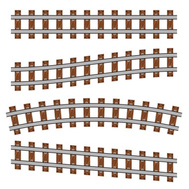 Eğri demiryolu üzerinde arka izole yaratıcı vektör Illustration. Düz parça sanat tasarım. Demiryolu siding kendi. Ulaşım demiryolu yol. Soyut kavram grafik öğesi