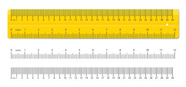 Set of three rulers on transparent background. Plastic yellow, black, gray  insulated rulers with double side measuring inches and centimeters. 8786428  Vector Art at Vecteezy