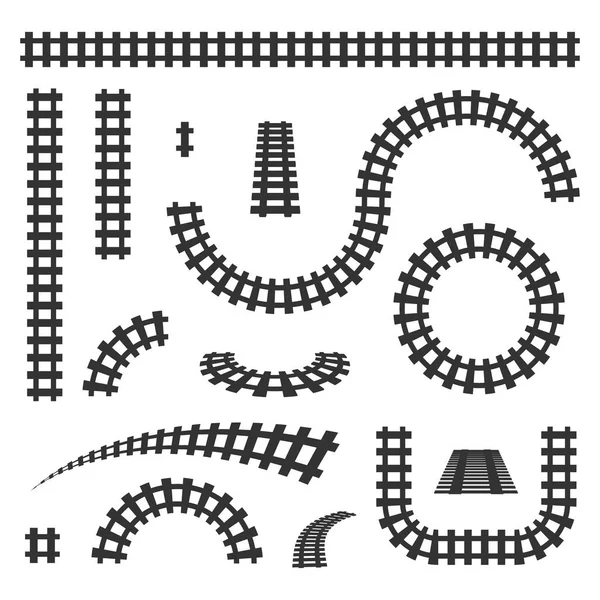 Творчі Векторні ілюстрації вигнутої залізниці ізольовані на фоні. Прямі треки художнього дизайну. Власний залізничний сайдинг. Транспортна залізнична дорога. Абстрактний концепт графічний елемент — стоковий вектор