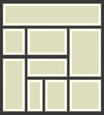 Boş posta pulları yaratıcı vektör çizim üzerinde izole arka plan ayarlayın. Sanat tasarım şablonları ile fotoğraf ve metin için yer. Soyut kavram grafik öğesi için posta, posta kartı