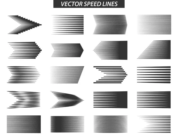 Ilustración vectorial creativa de diferentes líneas de velocidad simples aisladas en el fondo. Motion efectos colección de diseño de arte. Concepto abstracto elemento gráfico de medio tono . — Archivo Imágenes Vectoriales