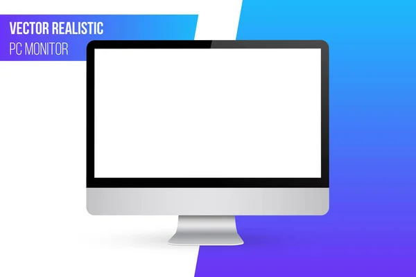 Ilustração vetorial criativa do monitor de renderização mock up com tela em branco isolada no fundo. Exibição de computador, mouse, teclado. Design de arte. Vista frontal 3D. Elemento gráfico do conceito abstrato — Vetor de Stock