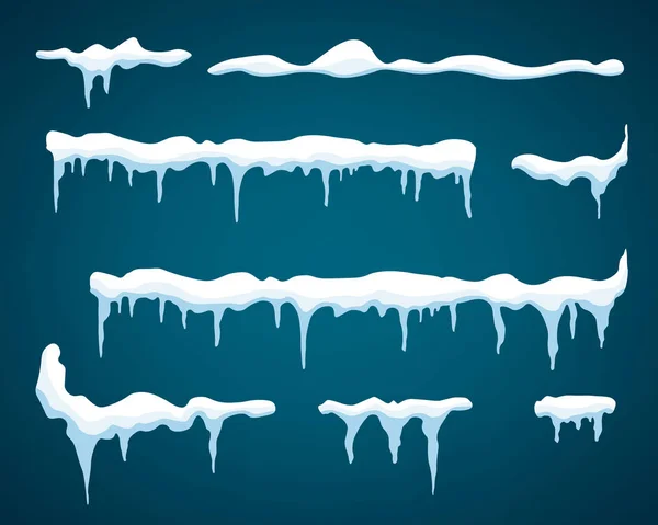 Δημιουργική διανυσματική απεικόνιση του πάγου icicle, καλύμματα, νιφάδες χιονιού που απομονώνονται στο παρασκήνιο. Χειμερινό χιόνι σύννεφα πρότυπο τέχνης. Χιονισμένο πλαίσιο διακόσμηση. Γραφικό στοιχείο. Πρωτοχρονιά. Καλά Χριστούγεννα. — Διανυσματικό Αρχείο