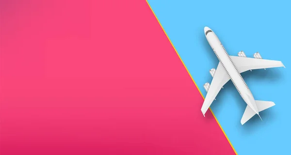 Renkli arka plan üzerinde izole uçak yaratıcı vektör Illustration. Üstten Görünüm uçak. Sanat Tasarım yaz tatili seyahat. Sen sunu için alan kopyalayın. Soyut kavram grafik öğesi — Stok Vektör