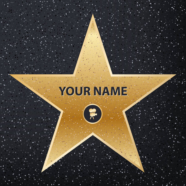 Творческая векторная иллюстрация знаменитой звезды актера на тротуаре. Голливудская прогулка по известному дизайну. Абстрактная концепция графический элемент пустой шаблон на гранитной площади в бульваре
