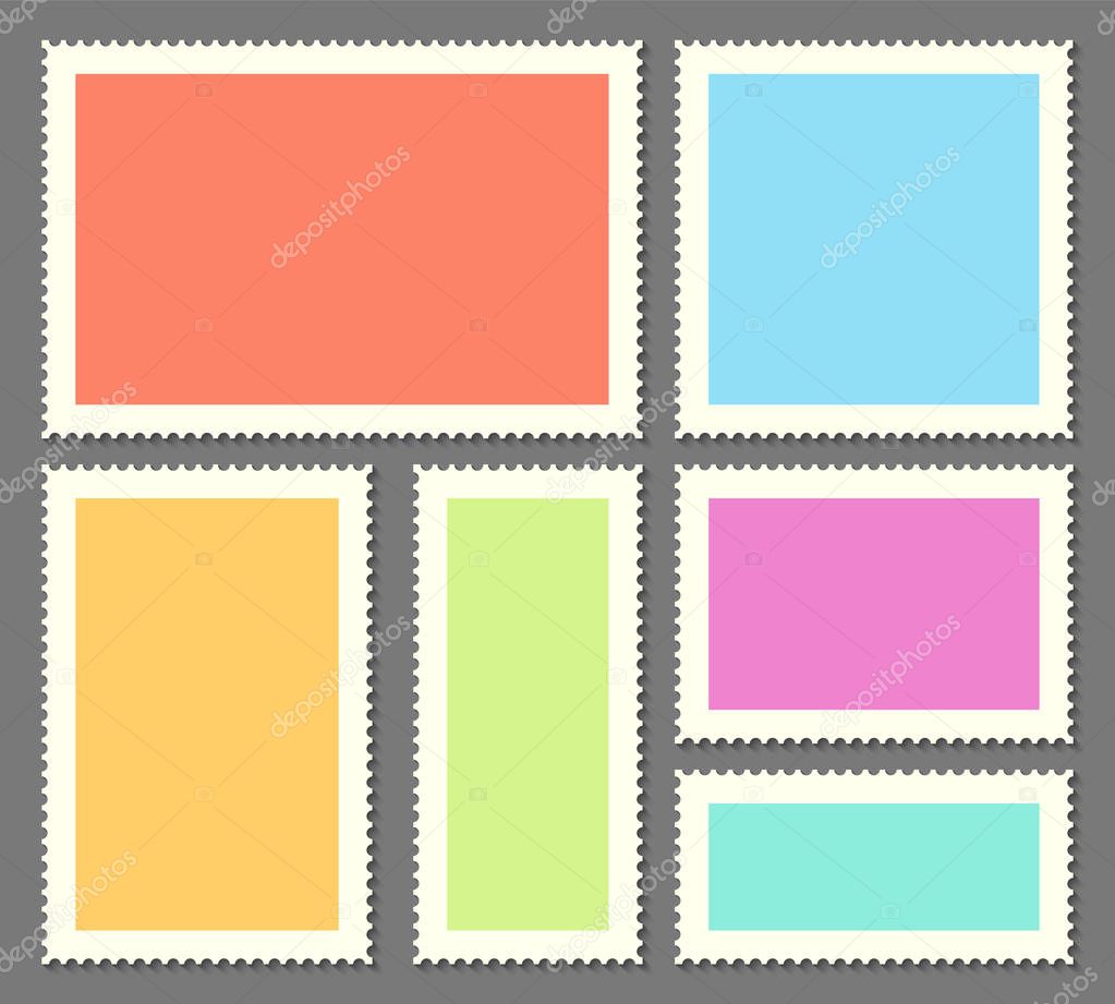Creative vector illustration of blank postage stamps set isolated on background. Art design templates with place for your images and text. Abstract concept graphic element for mail, post card