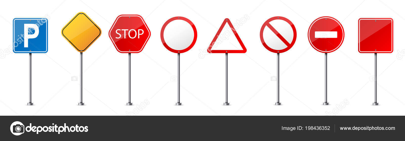 Image vectorielle Illustration vectorielle créative du panneau d' avertissement routier isolé sur fond transparent. Design d'art réaliste  modèle réglementaire de circulation vierge. Concept abstrait graphique  bannières vides élément de maquette par ..., image size:1600x557