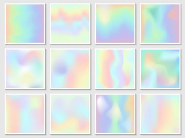 Yaratıcı vektör çizim trendy pastel holografik arka plan ayarlayın. Sanat Tasarım kapağı, broşür, poster, iş ilanı, düğün davetiye şablon için. Soyut kavram grafik öğesi