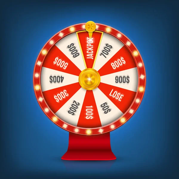 Творческая векторная иллюстрация трехмерного вращающегося колеса фортуны. Счастливая рулетка выиграла джек-пот в дизайне казино. Абстрактный графический игровой элемент — стоковый вектор