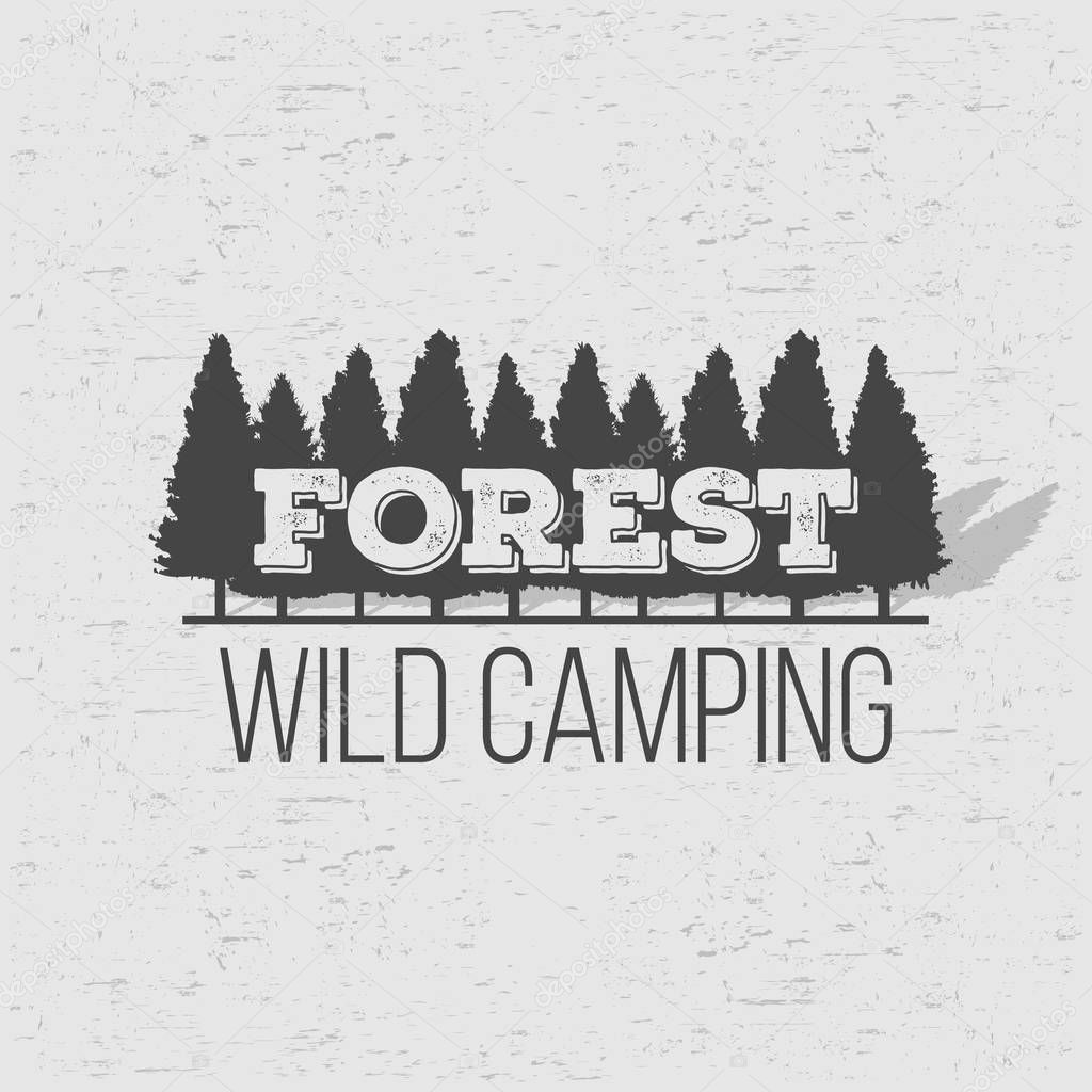 Creative vector illustration of wild coniferous pine tree forest background. Art design landscape nature wood panorama. Abstract concept graphic outdoor camping element.