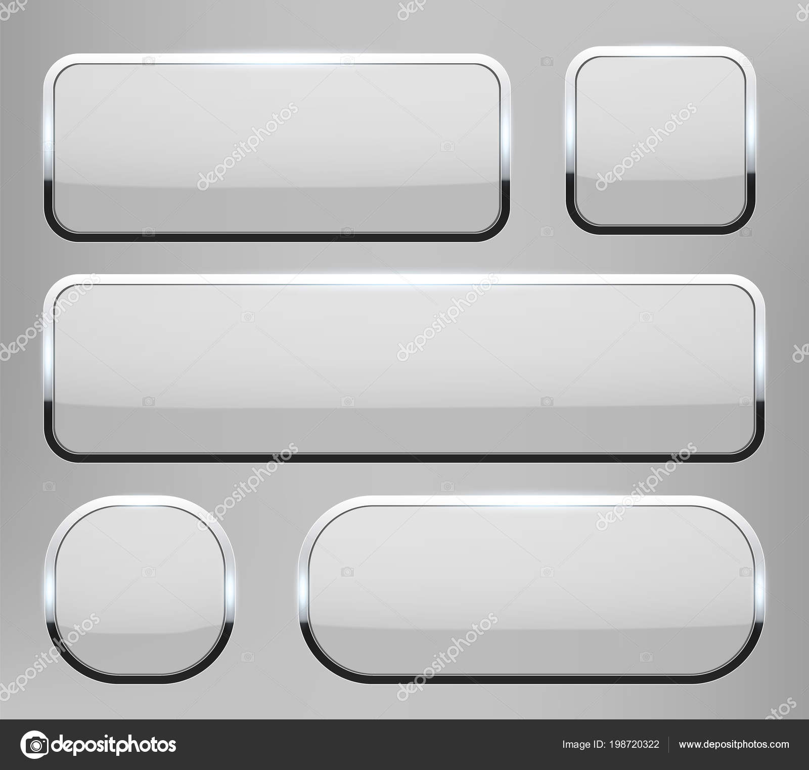 Black Buttons 3d Glass Icons Chrome Stock Vector (Royalty Free