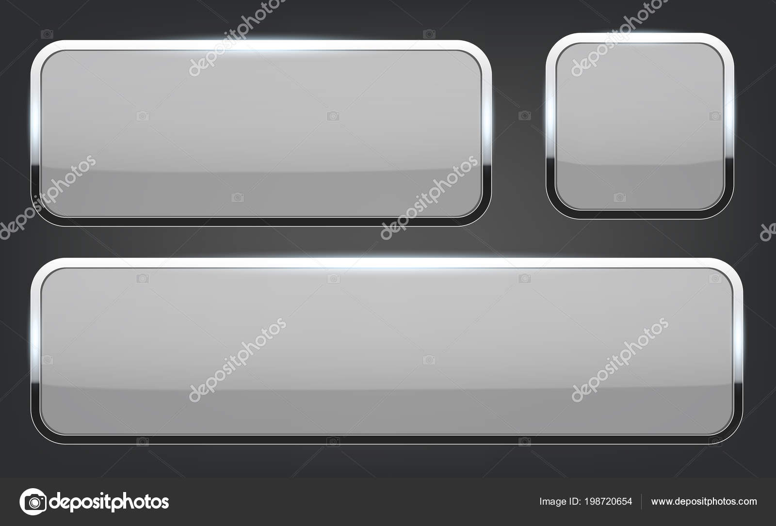 Black Buttons 3d Glass Icons Chrome Stock Vector (Royalty Free