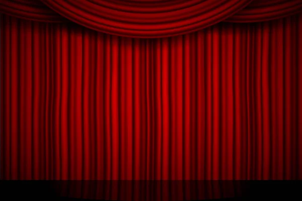 Ilustración vectorial creativa del escenario con lujosas cortinas de terciopelo de seda roja escarlata y cortinas de tela aisladas en el fondo. Diseño de arte. Elemento conceptual para fiesta musical, teatro, circo, ópera, espectáculo — Vector de stock